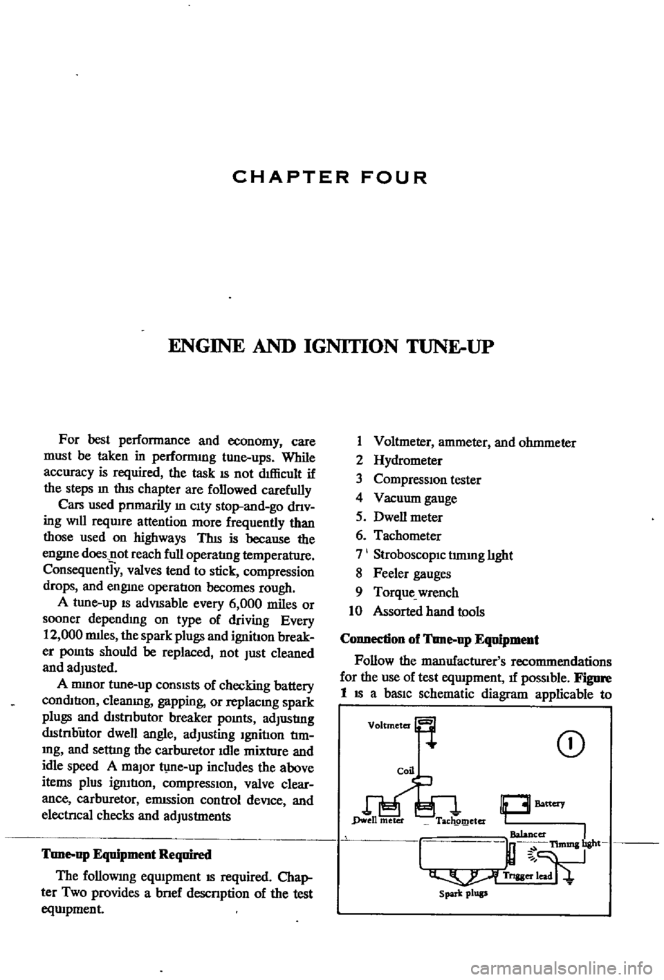 DATSUN 510 1968 Service Owners Manual
CHAPTER
FOUR
ENGINE
AND
IGNITION
TUNE
UP
For
best
performance
and
economy
care
must
be
taken
in
perfornnng
tune
ups
While
accuracy
is
required
the
task
IS
not
d1flicult
i DATSUN 510 1968 Service Owners Manual
CHAPTER
FOUR
ENGINE
AND
IGNITION
TUNE
UP
For
best
performance
and
economy
care
must
be
taken
in
perfornnng
tune
ups
While
accuracy
is
required
the
task
IS
not
d1flicult
i