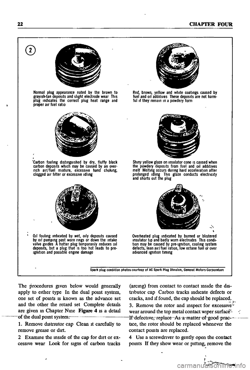 DATSUN 510 1968  Service Repair Manual 
22 
CHAPTER

FOUR

CD

Normal

plug

appearance 
noted

by 
the 
brown 
to

graYish 
tan

deposits 
and

slight 
electrode

wear 
This

plug 
rndlcates 
the 
correct

plug 
heat

range 
and

proper 
