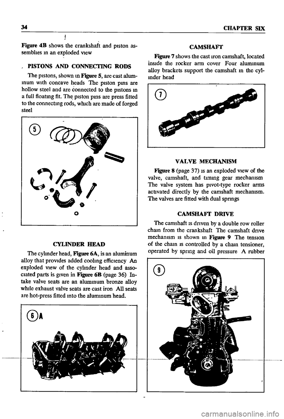 DATSUN 510 1968  Service Repair Manual 
34

CHAPTER 
SIX

Figure 
4B 
shows 
the 
crankshaft 
and

piston 
as

semblIes 
m 
an

exploded 
VIew

PISTONS 
AND 
CONNECTING 
RODS

The

pistons 
shown 
m

Figure 
5 
are

cast 
alum

mum 
With 
