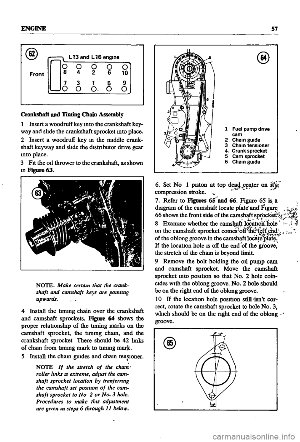 DATSUN 510 1968 Service Manual PDF
ENGINE
57
@
L
13
and
L
16
engme
000000
8
4
2
6
10
7
3
1
5
9
o
0
0
0
0
Front
Crankshaft
and
Timing
Chain
Assembly
1
Insert
a
woodruff
key
mto
the
crankshaft
key
DATSUN 510 1968 Service Manual PDF
ENGINE
57
@
L
13
and
L
16
engme
000000
8
4
2
6
10
7
3
1
5
9
o
0
0
0
0
Front
Crankshaft
and
Timing
Chain
Assembly
1
Insert
a
woodruff
key
mto
the
crankshaft
key