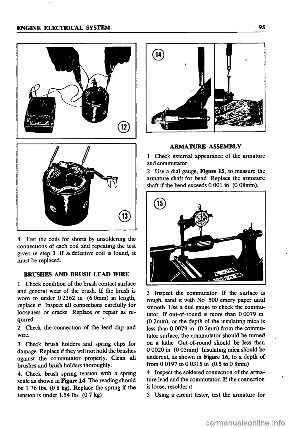 DATSUN 510 1968 Service Owners Manual
ENGINE
ELECI
RlCAL
SYSTEM
9S
@
@
4
Test
the
COIls
for
shorts
by
unsoldermg
the
connectIons
of
each
coIl
and
repeatlng
the
test
given
m
step
3
If
a
defectIve
coil
IS
fo DATSUN 510 1968 Service Owners Manual
ENGINE
ELECI
RlCAL
SYSTEM
9S
@
@
4
Test
the
COIls
for
shorts
by
unsoldermg
the
connectIons
of
each
coIl
and
repeatlng
the
test
given
m
step
3
If
a
defectIve
coil
IS
fo