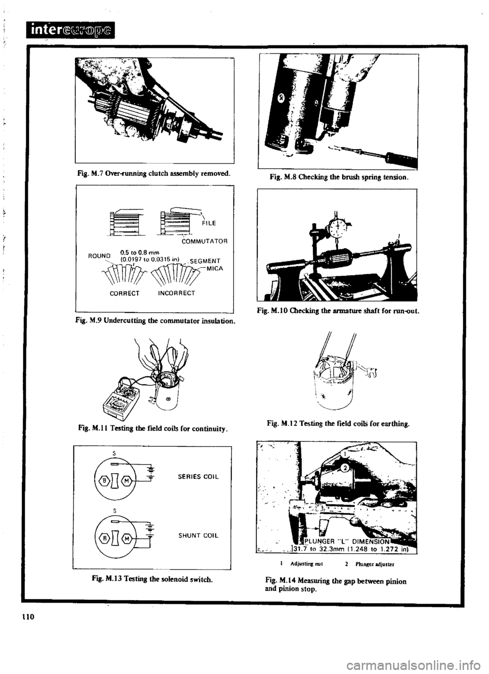 DATSUN 510 1969  Service Repair Manual 
inter 
r
0J

@
jll@

FIg 
M 
7

Over 
unning 
clutch

assembly 
1

m 
ILE

COMMUTATOR

0 
5 
to 
0 
8 
mrtl

ROUND

O 
0197 
to 
0 
0315 
nl

SEGMENT

MICA

CORRECr 
INCORRECT

Fig 
M 
9

Undercuttin