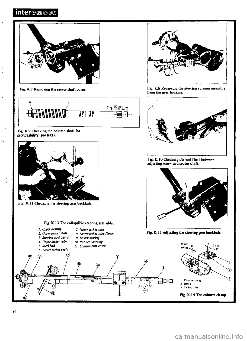 DATSUN 510 1969 Service Owners Manual
inter
r
u
If@fjV
Ftg
K
7
Removing
the
sector
shaft
cover
Fig
K
8
Removing
the
steering
column
assembly
from
the
gear
housing
mtl
fOJf
ch
mm
1
9685
in
f
1
l
Fig
K
9
DATSUN 510 1969 Service Owners Manual
inter
r
u
If@fjV
Ftg
K
7
Removing
the
sector
shaft
cover
Fig
K
8
Removing
the
steering
column
assembly
from
the
gear
housing
mtl
fOJf
ch
mm
1
9685
in
f
1
l
Fig
K
9