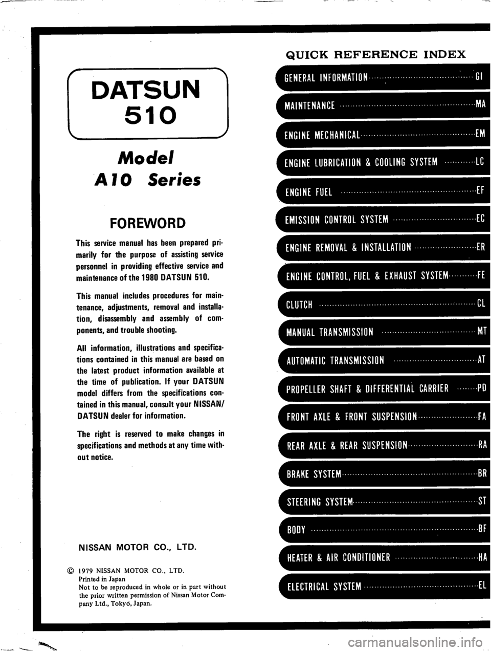 DATSUN 510 1980 Service Repair Manual DATSUN 510 1980 Service Repair Manual