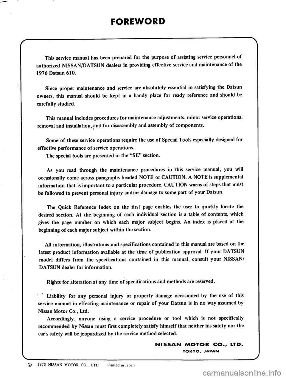 DATSUN 610 1976  Service Manual 