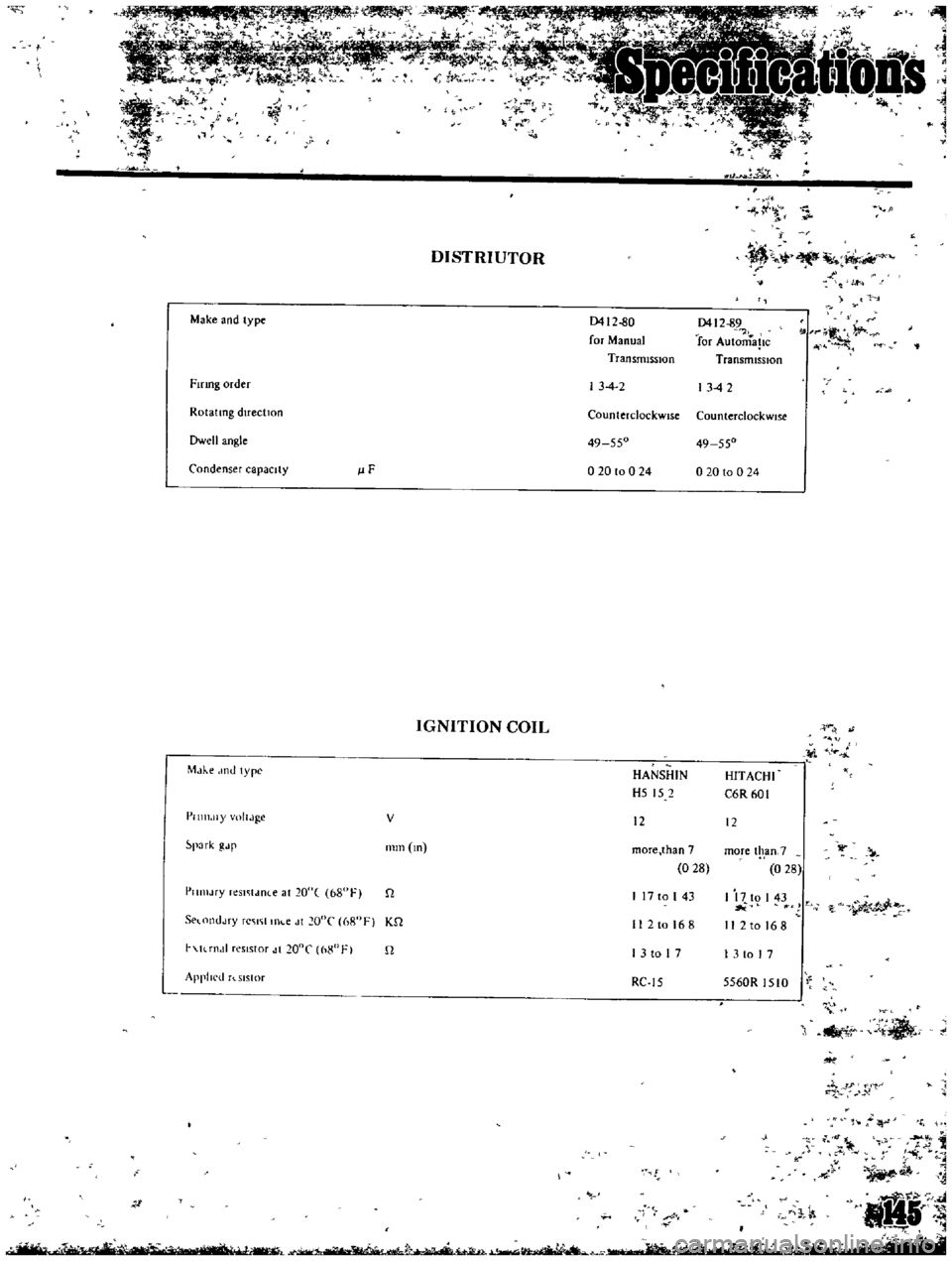 DATSUN B110 1969  Service Repair Manual 
i

r 
1

ill

j

f

f

c 
1

dii

s

f

DISTRIUTOR 
llle 
Ij 
Ai

r

t

Make

and

type 
D412
80

for 
Manual

Transmission 
D4

I 
2
89

for

Automapc

Transmission 
f
I 
r

7I

i

Fmng 
order

I 
3