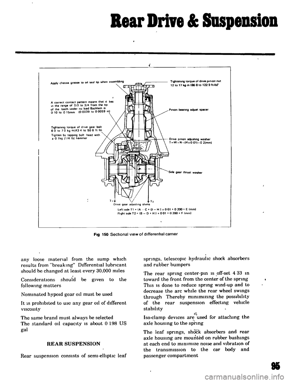 DATSUN B110 1969 Service Manual Online
Bear
Drive
Suspension
A
correct
contact
pattern
means
that
It
beii
the
ange
of
2
3
to
3
4
from
the
tip
of
the
tooth
nder
no
load
Backlash
IS
010
to
015mm
00039
to
0 DATSUN B110 1969 Service Manual Online
Bear
Drive
Suspension
A
correct
contact
pattern
means
that
It
beii
the
ange
of
2
3
to
3
4
from
the
tip
of
the
tooth
nder
no
load
Backlash
IS
010
to
015mm
00039
to
0