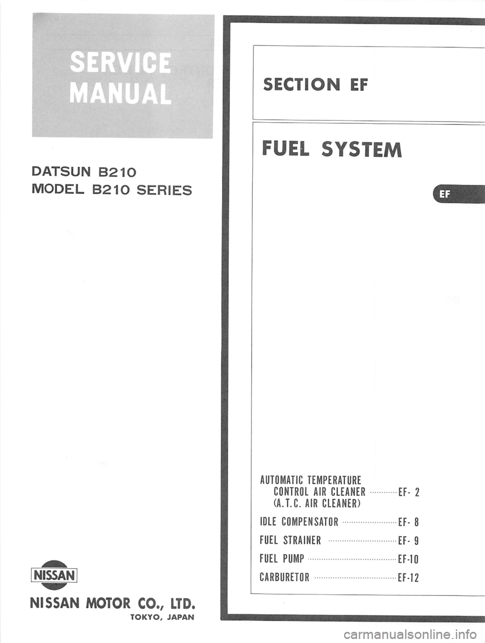 DATSUN B210 1976 Service Owners Manual DATSUN B210 1976 Service Owners Manual