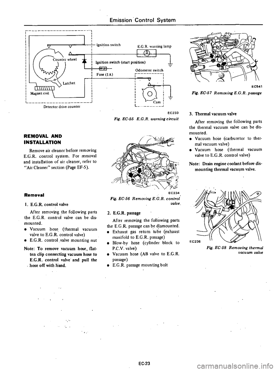 DATSUN PICK-UP 1977 Service Manual
1
1
I
I
I
1
v
v
I
I
I
I
I
I
I
I
I
I
I
I
I
I
I
I
I
I
I
I
I
L
0
I
Magnet
coil
Detector
drive
counter
REMOVAL
AND
INSTALLATION
Remove
air
cleaner
before
remov DATSUN PICK-UP 1977 Service Manual
1
1
I
I
I
1
v
v
I
I
I
I
I
I
I
I
I
I
I
I
I
I
I
I
I
I
I
I
I
L
0
I
Magnet
coil
Detector
drive
counter
REMOVAL
AND
INSTALLATION
Remove
air
cleaner
before
remov