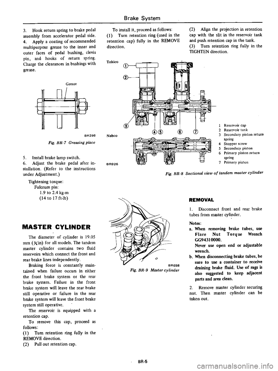 DATSUN PICK-UP 1977 Owners Guide
3
Hook
return
spring
to
brake
pedal
assembly
from
accelerator
pedal
side
4
Apply
a
coating
of
recommended
multipurpose
grease
to
the
inner
and
outer
faces
of
pedal
bushing DATSUN PICK-UP 1977 Owners Guide
3
Hook
return
spring
to
brake
pedal
assembly
from
accelerator
pedal
side
4
Apply
a
coating
of
recommended
multipurpose
grease
to
the
inner
and
outer
faces
of
pedal
bushing