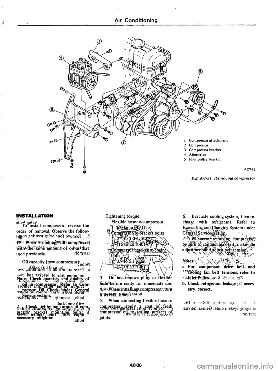 DATSUN PICK-UP 1977 Service Manual
2
R
C7
c
L
PJJ
I
8
INSTALLATION
a
c
J
l
i
rp
To
install
compressor
reverse
the
order
of
removal
Observe
the
follow
ing
nhlJo
e
trorf
1001
vom
R
i
n3
Wheliqli
liiAni DATSUN PICK-UP 1977 Service Manual
2
R
C7
c
L
PJJ
I
8
INSTALLATION
a
c
J
l
i
rp
To
install
compressor
reverse
the
order
of
removal
Observe
the
follow
ing
nhlJo
e
trorf
1001
vom
R
i
n3
Wheliqli
liiAni
