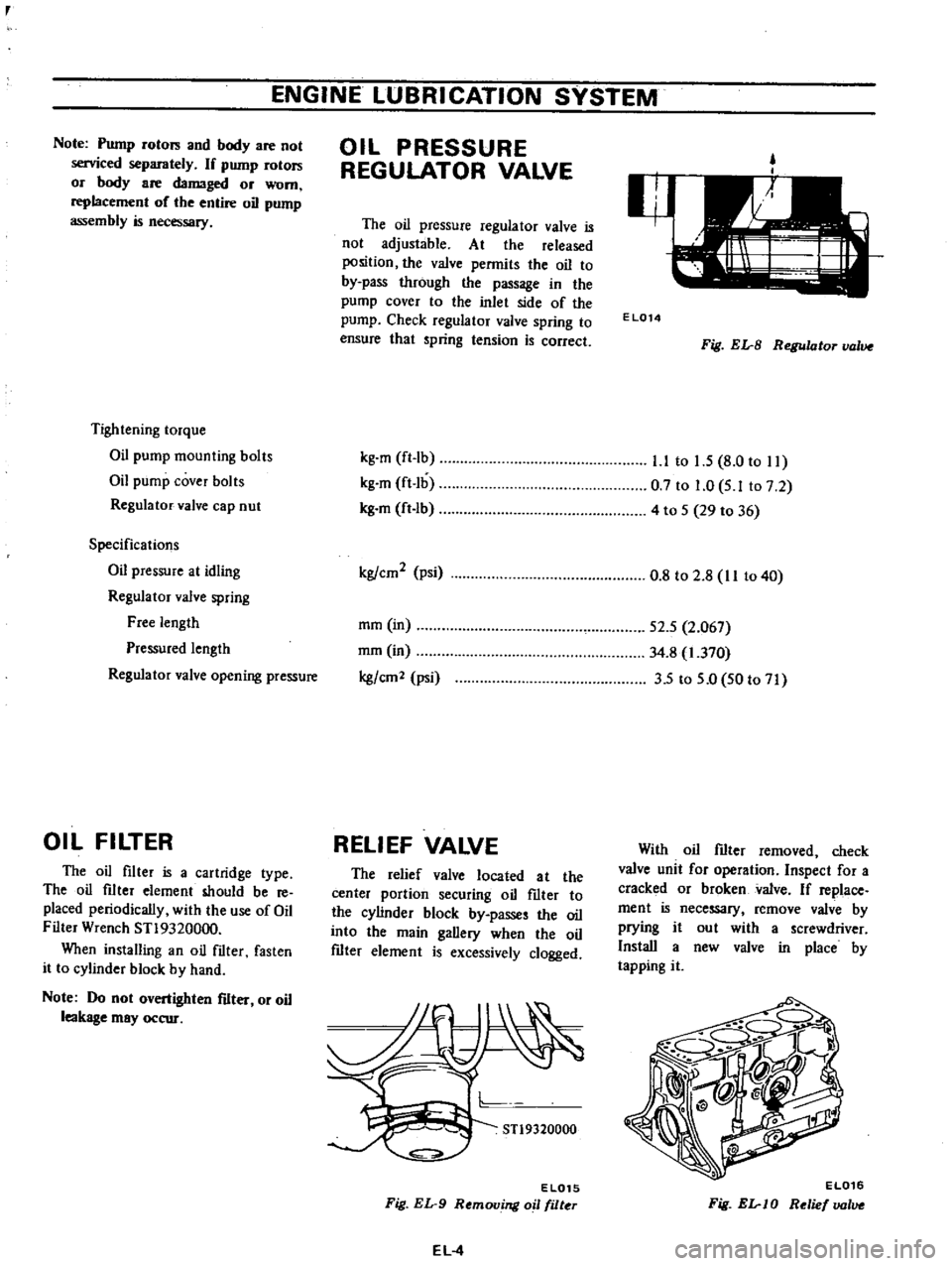 DATSUN PICK-UP 1977 Workshop Manual
ENGINE
LUBRI
CATION
SYSTEM
Note
Pump
rotors
and
body
are
not
serviced
separately
If
pump
rotors
or
body
are
damaged
or
worn
replacement
of
the
entire
oil
pump
assembly
is DATSUN PICK-UP 1977 Workshop Manual
ENGINE
LUBRI
CATION
SYSTEM
Note
Pump
rotors
and
body
are
not
serviced
separately
If
pump
rotors
or
body
are
damaged
or
worn
replacement
of
the
entire
oil
pump
assembly
is