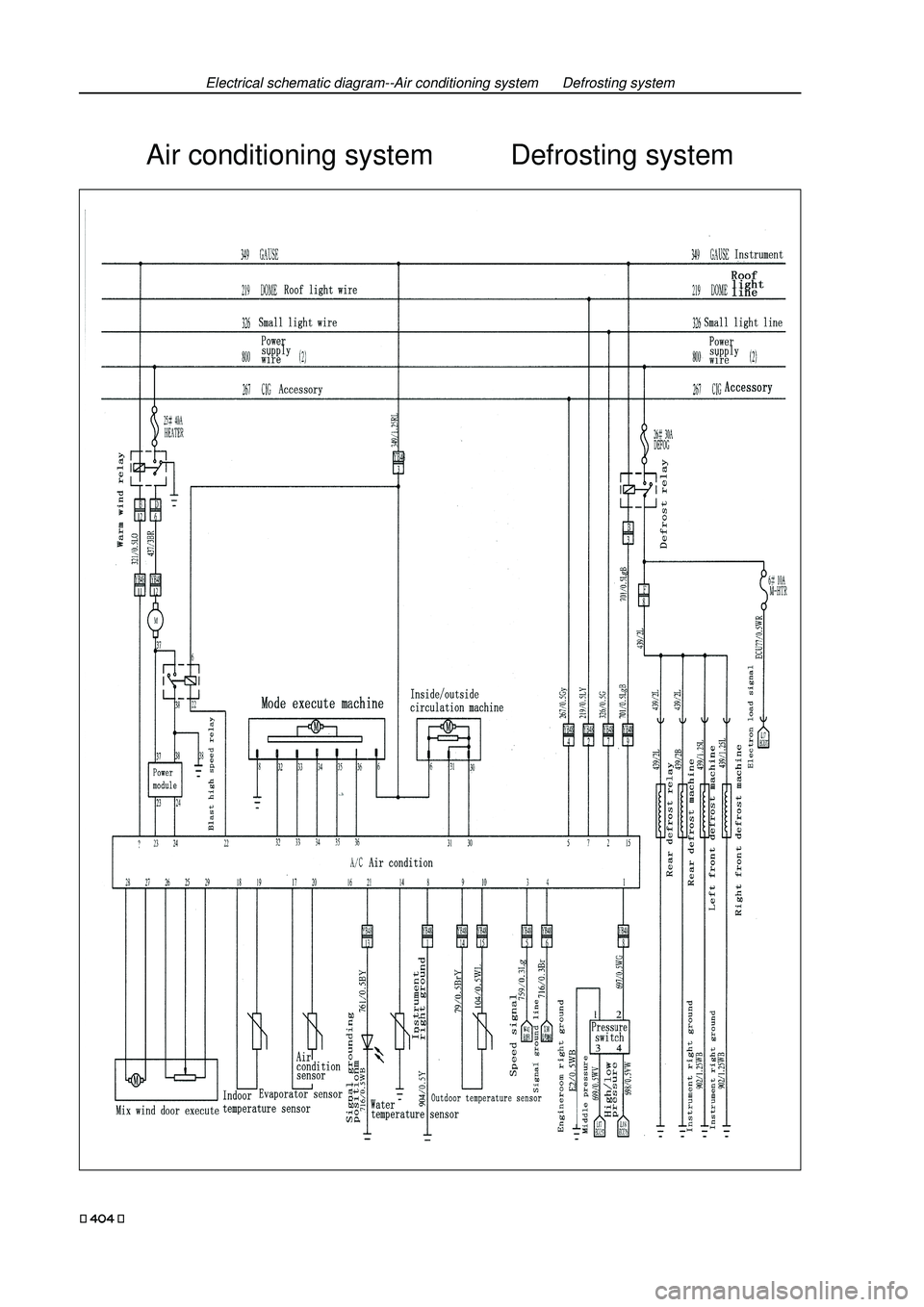 GEELY FC 2008  Workshop Manual Air conditioning system          Defrosting systemElectrical schematic diagram--Air conditioning system      Defrosting system 404  