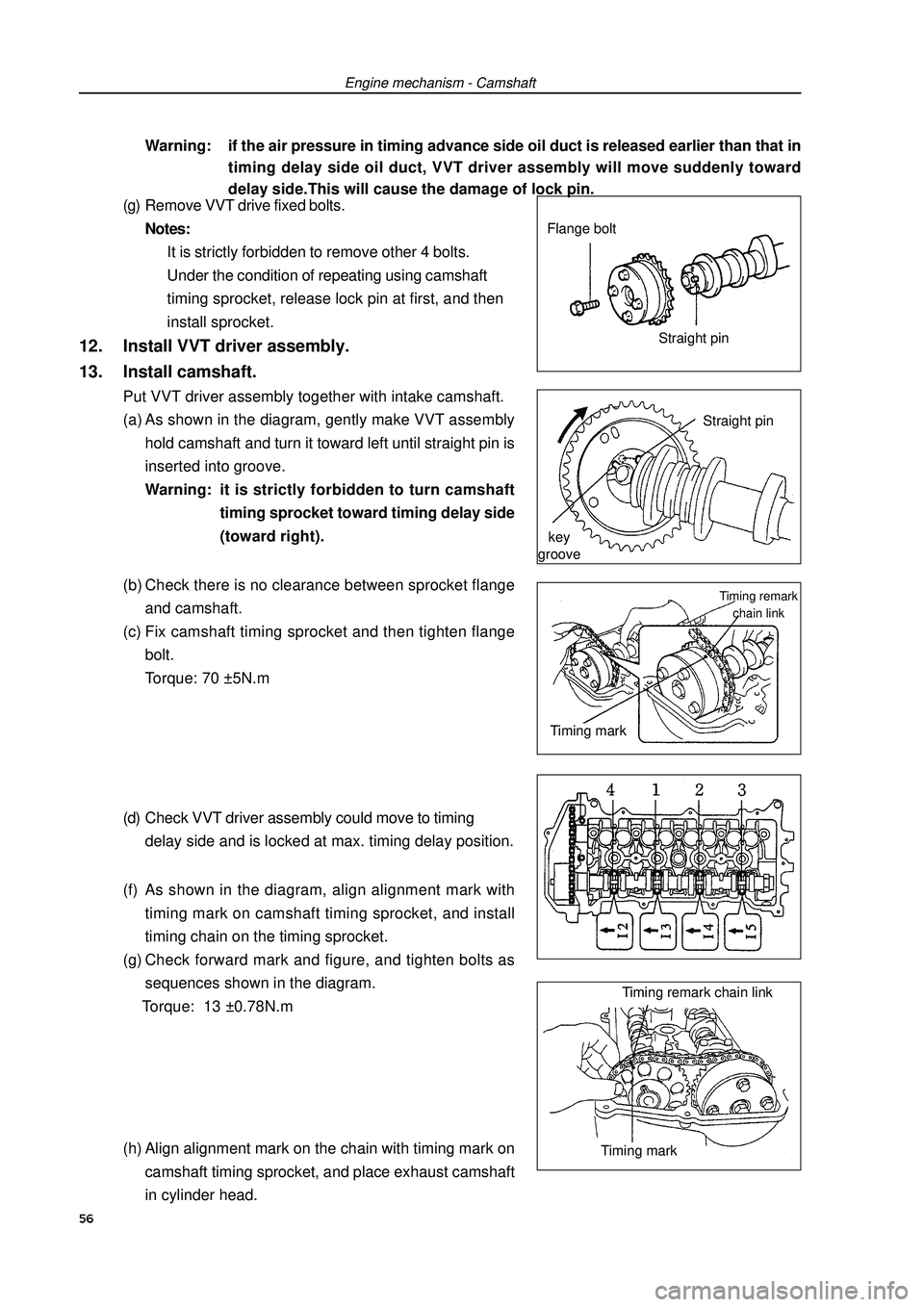 GEELY FC 2008 Owners Manual Engine mechanism - CamshaftWarning: if the air pressure in timing advance side oil duct is released earlier than that in
timing delay side oil duct, VVT driver assembly will move suddenly toward
delay GEELY FC 2008 Owners Manual Engine mechanism - CamshaftWarning: if the air pressure in timing advance side oil duct is released earlier than that in
timing delay side oil duct, VVT driver assembly will move suddenly toward
delay
