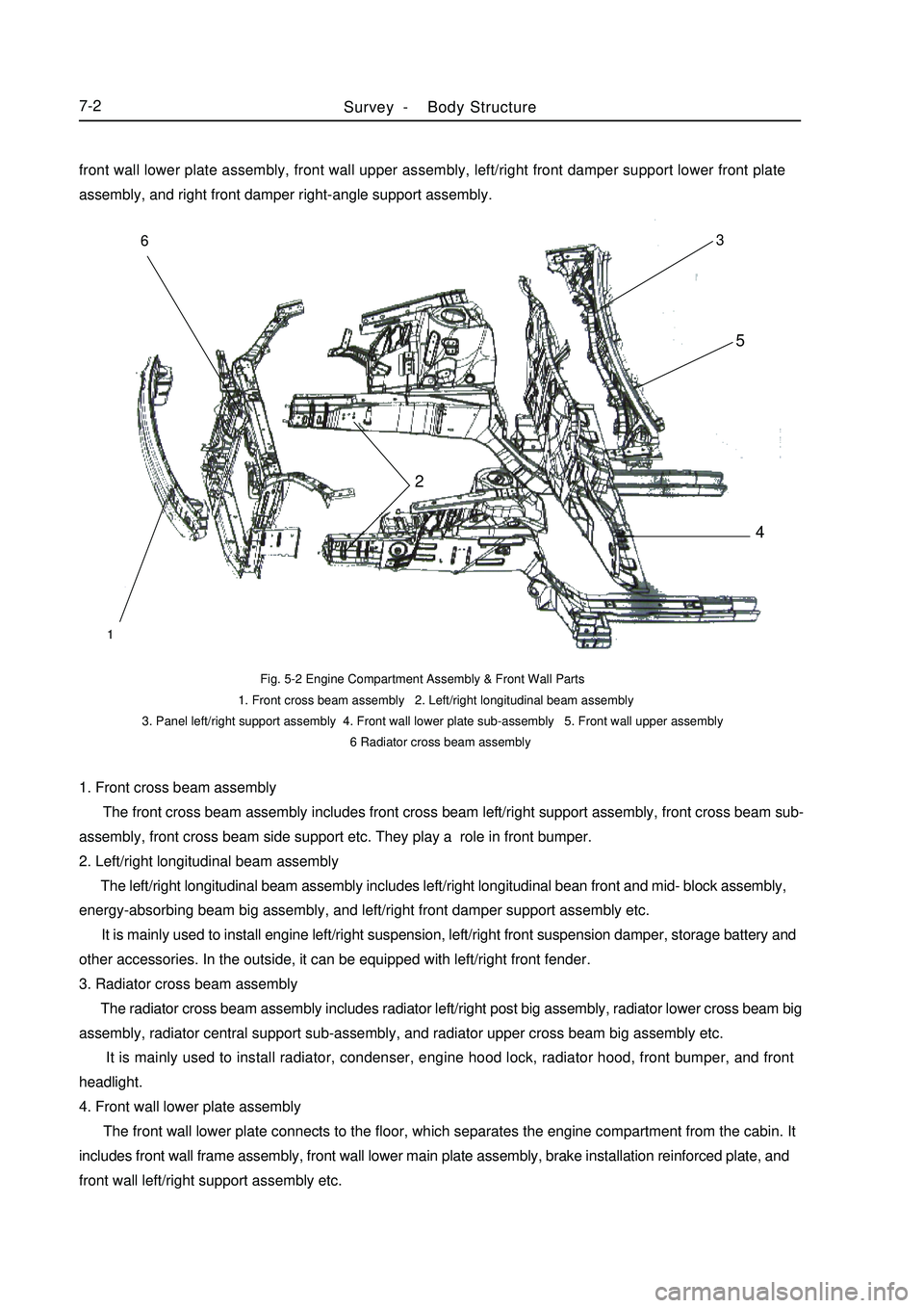 GEELY MK 2008  Workshop Manual 1. Front cross beam assembly
      The front cross beam assembly includes front cross beam left/right support assembly, front cross beam sub-
assembly, front cross beam side support etc. They play a  