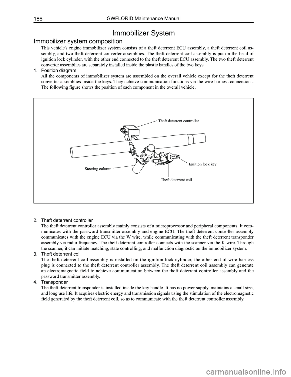 GREAT WALL FLORID 2008  Service Manual Downloaded from www.Manualslib.com manuals search engine GWFLORID Maintenance Manual186
Immobilizer System
Immobilizer system composition
This  vehicle's  engine  immobilizer  system  consists  of