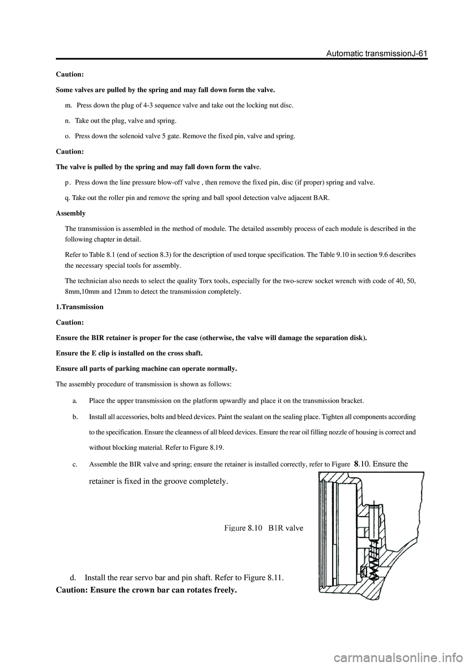 GREAT WALL HOVER 2006 Service Repair Manual Caution:
Some valves are pulled by the spring and may fall down form the valve.
m. Press down the plug of 4-3 sequence valve and take out the locking nut disc.
n. Take out the plug, valve and spring. GREAT WALL HOVER 2006 Service Repair Manual Caution:
Some valves are pulled by the spring and may fall down form the valve.
m. Press down the plug of 4-3 sequence valve and take out the locking nut disc.
n. Take out the plug, valve and spring.