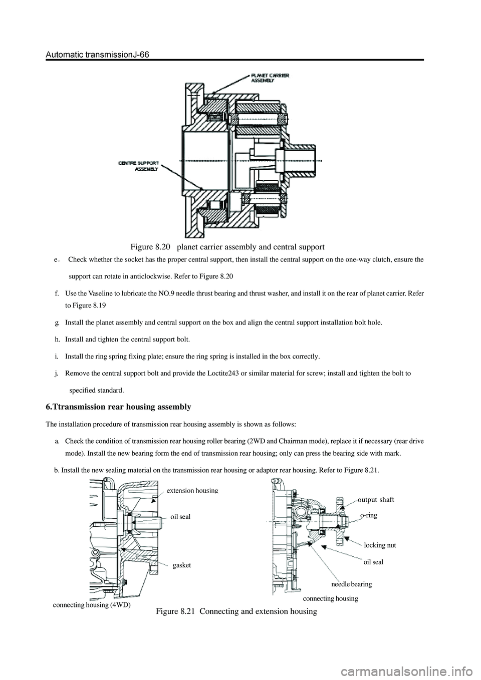GREAT WALL HOVER 2006  Service Repair Manual connecting housing (4WD)connecting housing
Figure 8.20   planet carrier assembly and central support
eCheck whether the socket has the proper central support, then install the central support on the o