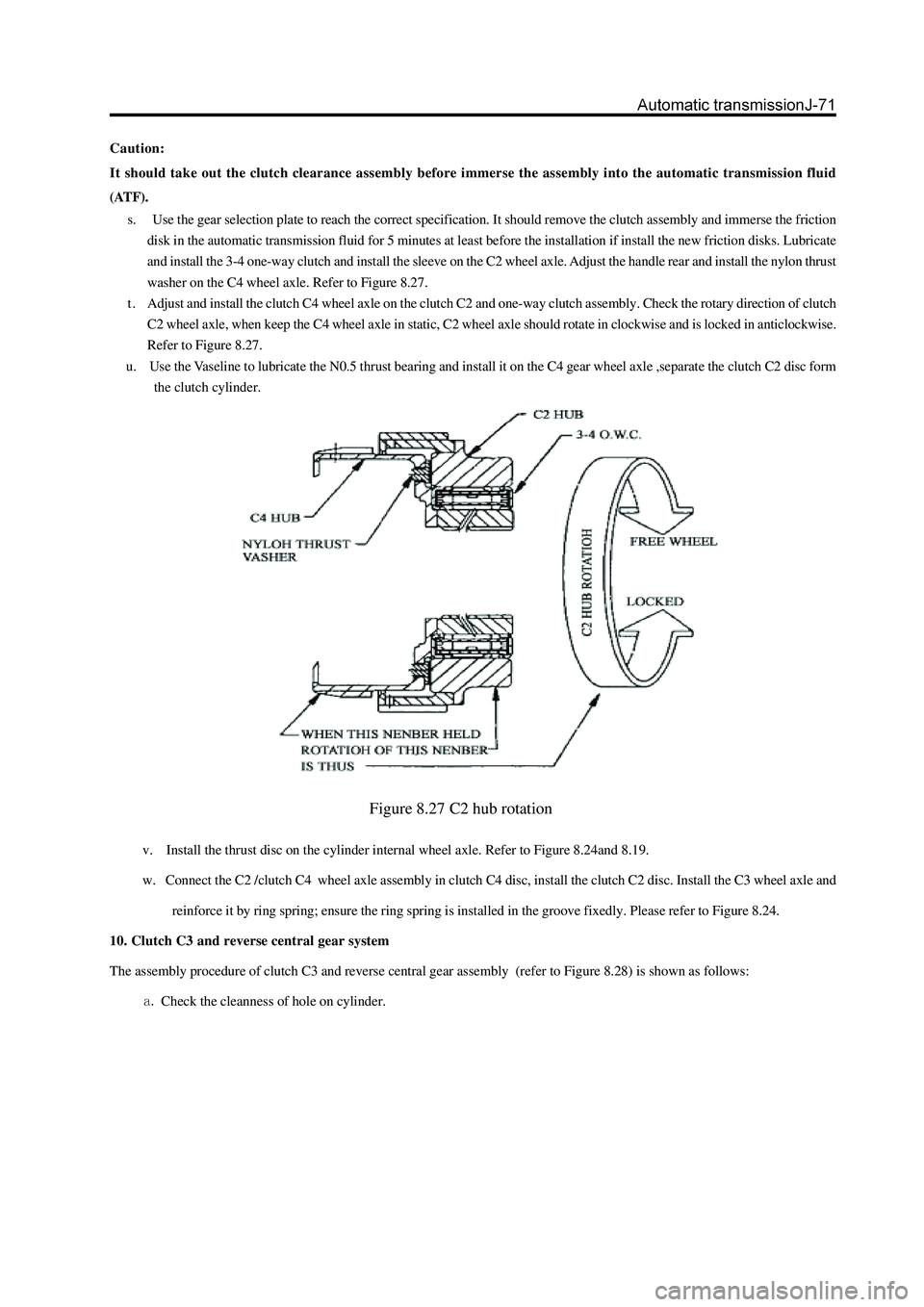 GREAT WALL HOVER 2006  Service Repair Manual v.    Install the thrust disc on the cylinder internal wheel axle. Refer to Figure 8.24and 8.19.
w.   Connect the C2 /clutch C4  wheel axle assembly in clutch C4 disc, install the clutch C2 disc. Inst