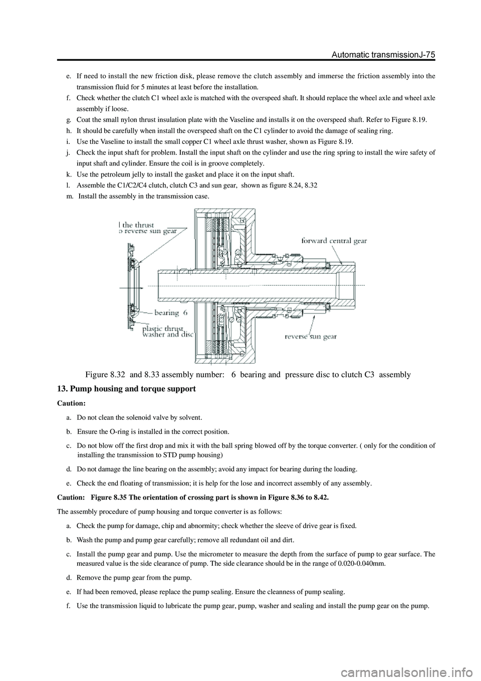 GREAT WALL HOVER 2006  Service Repair Manual e. If need to install the new friction disk, please remove the clutch assembly and immerse the friction assembly into the
transmission fluid for 5 minutes at least before the installation.
f. Check wh