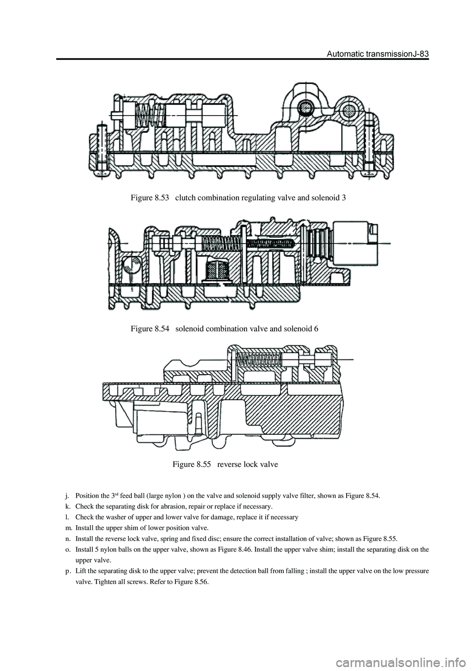 GREAT WALL HOVER 2006 Service Repair Manual Figure 8.53 clutch combination regulating valve and solenoid 3
Figure 8.54 solenoid combination valve and solenoid 6
Figure 8.55 reverse lock valve
j. Position the 3rd feed ball (large nylon ) o GREAT WALL HOVER 2006 Service Repair Manual Figure 8.53 clutch combination regulating valve and solenoid 3
Figure 8.54 solenoid combination valve and solenoid 6
Figure 8.55 reverse lock valve
j. Position the 3rd feed ball (large nylon ) o