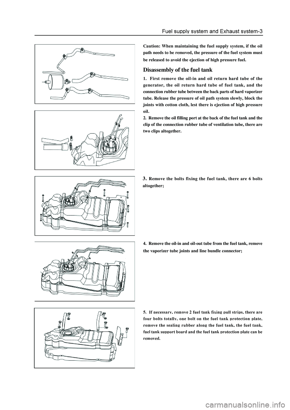 GREAT WALL HOVER 2006  Service Repair Manual Caution: When maintaining the fuel supply system, if the oil
path needs to be removed, the pressure of the fuel system must
be released to avoid the ejection of high pressure fuel.
Disassembly of the 