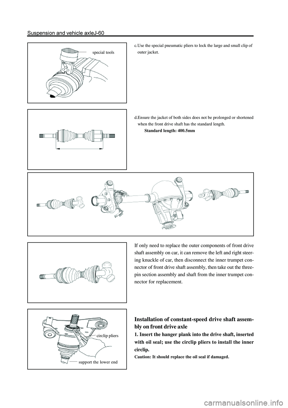 GREAT WALL HOVER 2006  Service Repair Manual c.Use the special pneumatic pliers to lock the large and small clip of
   outer jacket.
d.Ensure the jacket of both sides does not be prolonged or shortened
   when the front drive shaft has the stand