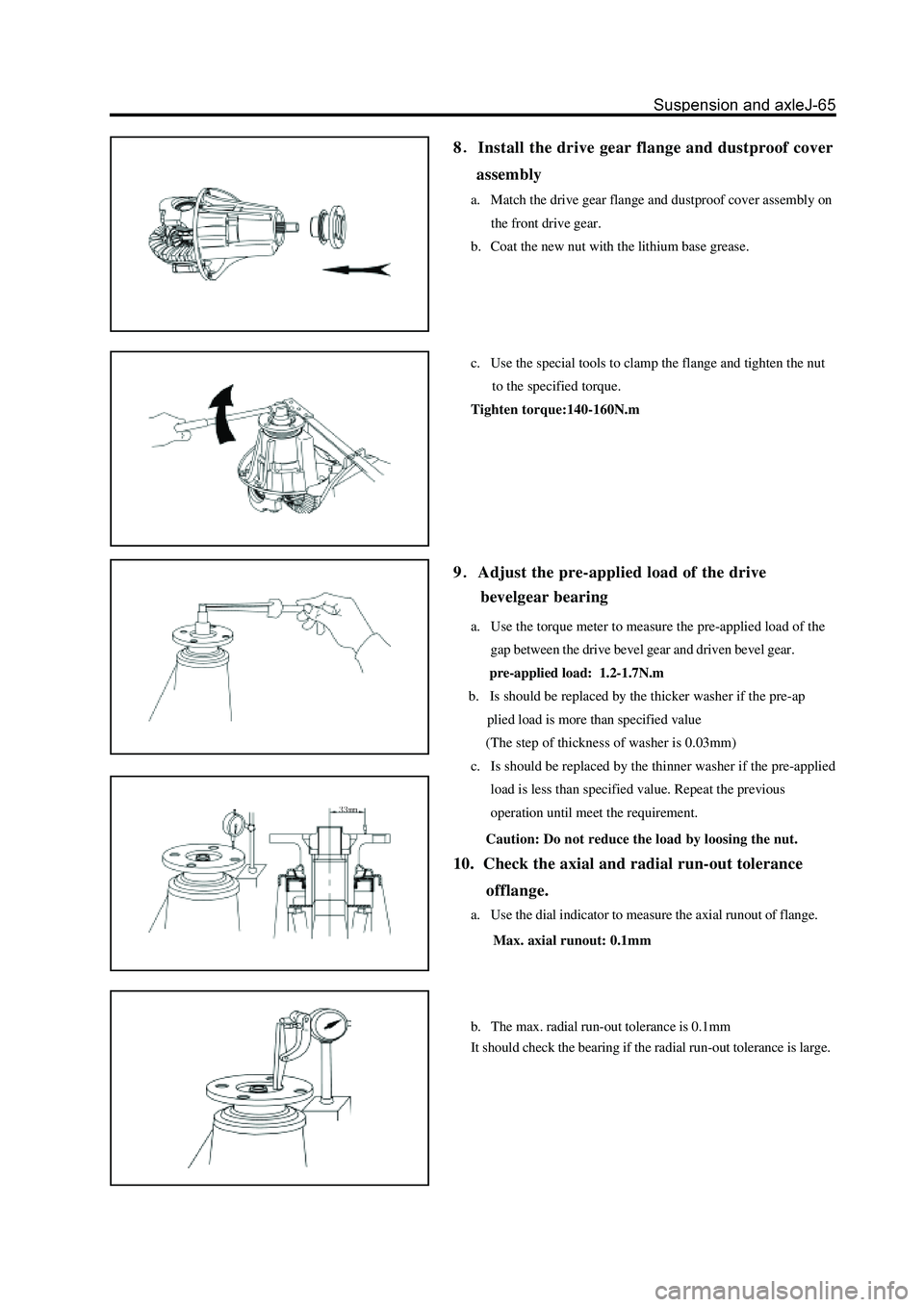 GREAT WALL HOVER 2006  Service Repair Manual 8Install the drive gear flange and dustproof cover
     assembly
a. Match the drive gear flange and dustproof cover assembly on
      the front drive gear.
b. Coat the new nut with the lithium base gr