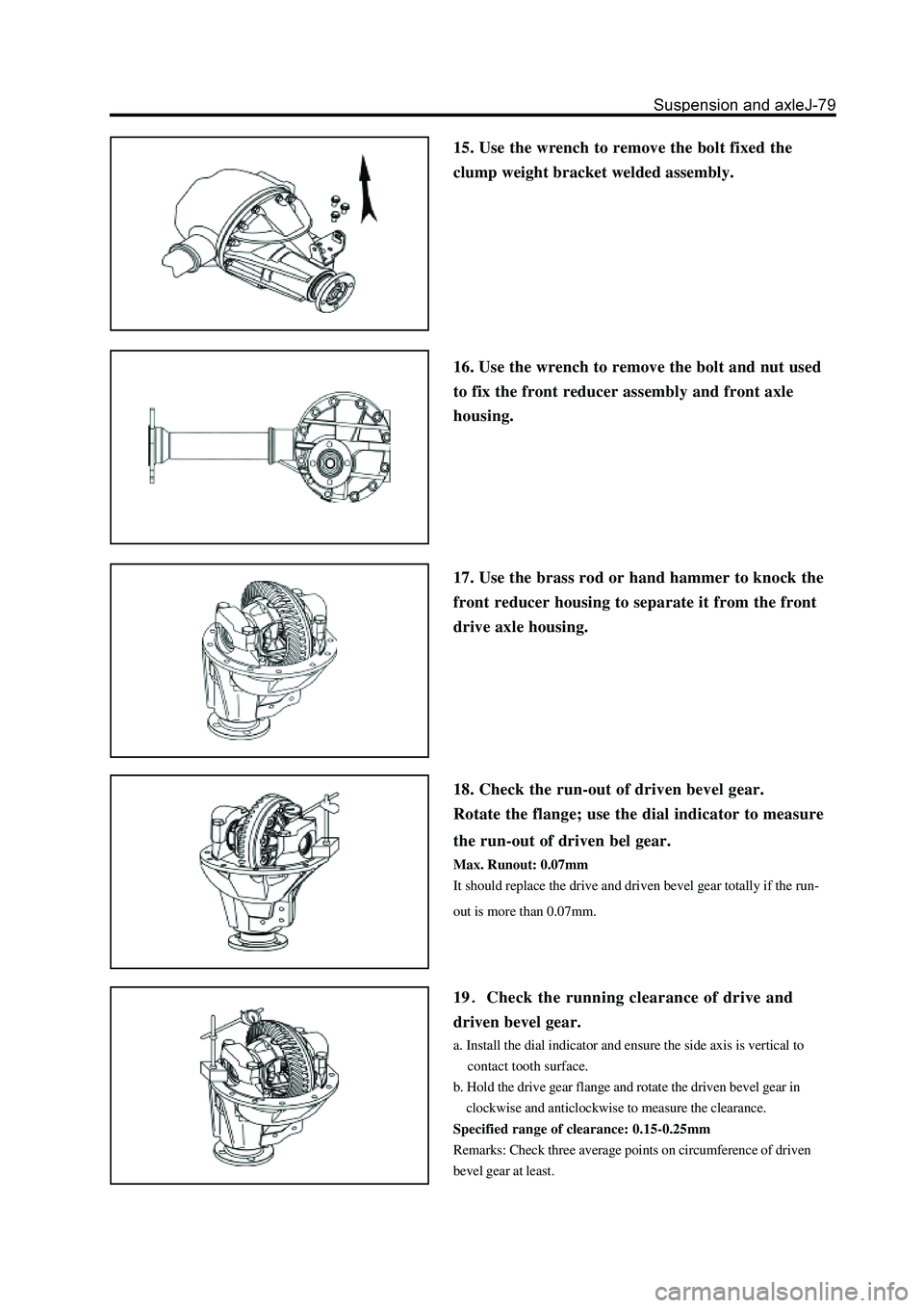 GREAT WALL HOVER 2006 Service Repair Manual 15. Use the wrench to remove the bolt fixed the
clump weight bracket welded assembly.
16. Use the wrench to remove the bolt and nut used
to fix the front reducer assembly and front axle
housing.
17. U GREAT WALL HOVER 2006 Service Repair Manual 15. Use the wrench to remove the bolt fixed the
clump weight bracket welded assembly.
16. Use the wrench to remove the bolt and nut used
to fix the front reducer assembly and front axle
housing.
17. U