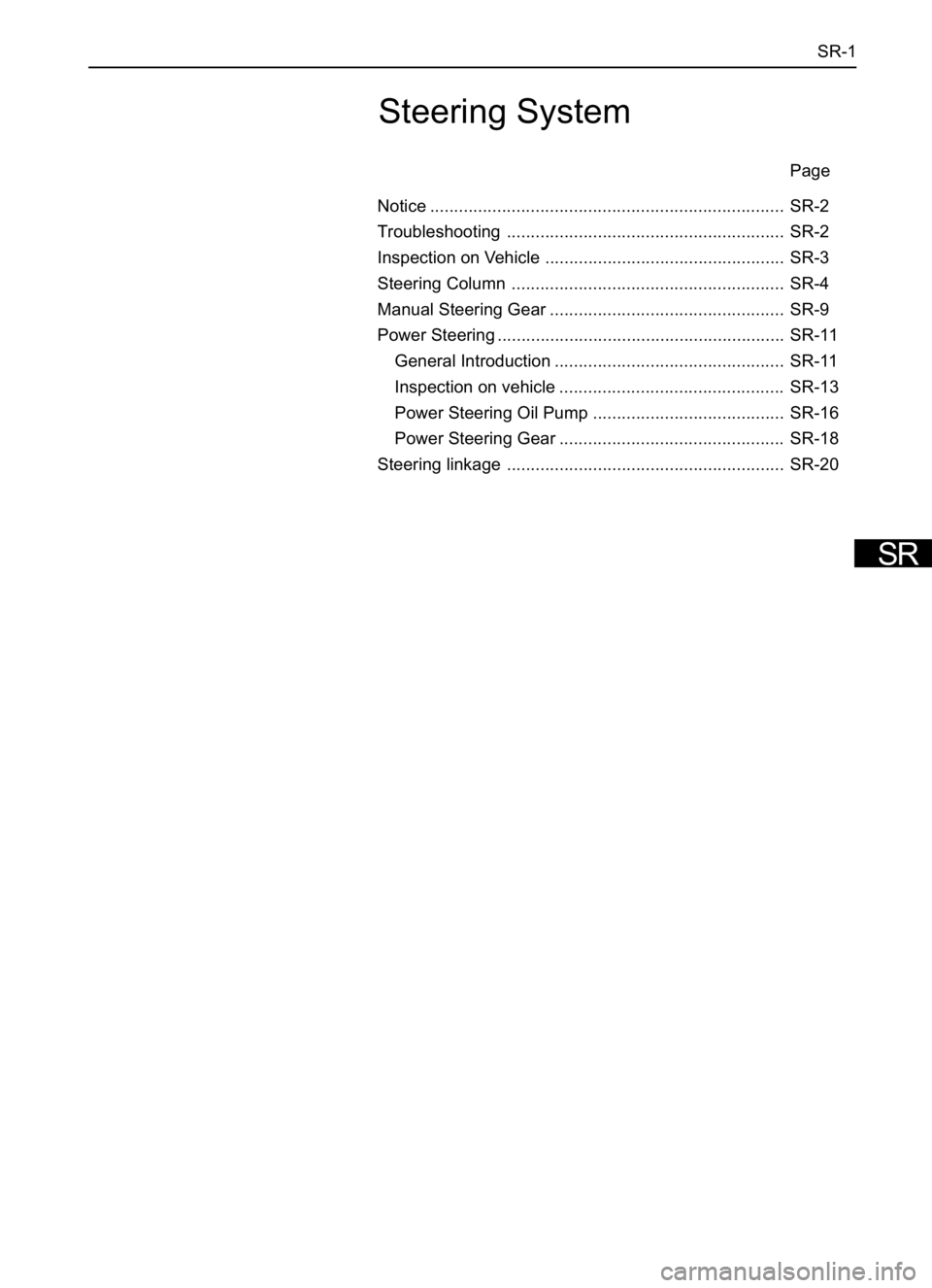 GREAT WALL SAFE 2006  Service Manual SR-1
Notice .......................................................................... SR-2
Troubleshooting .......................................................... SR-2
Inspection on Vehicle ......