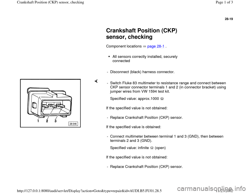 AUDI A4 1996 B5 / 1.G AFC Engine Crankshaft Position Sensor Checking Workshop Manual 