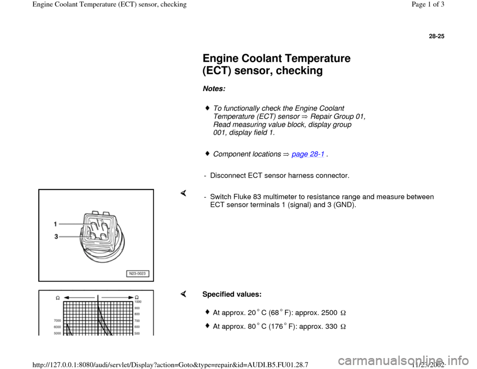 AUDI A4 1998 B5 / 1.G AFC Engine Coolant Temperature Sensor Checking Workshop Manual 