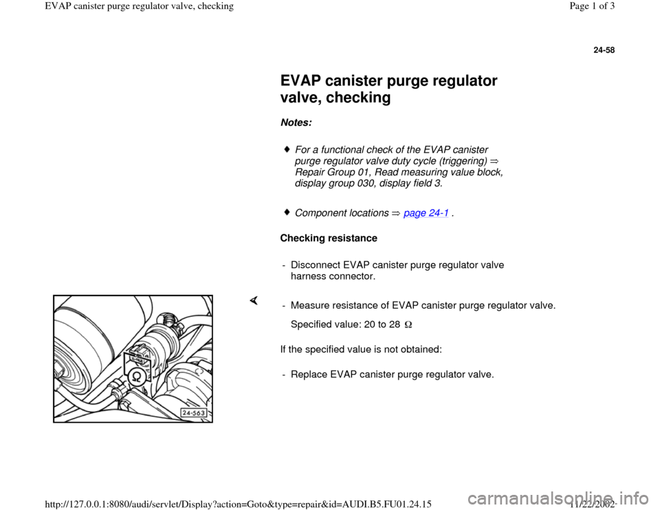 AUDI A4 1996 B5 / 1.G AFC Engine EVAP Canister Purge Regulator Valve Checking Workshop Manual 