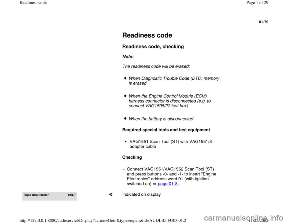 AUDI A8 1996 D2 / 1.G AHA Engine Readiness Code Workshop Manual 