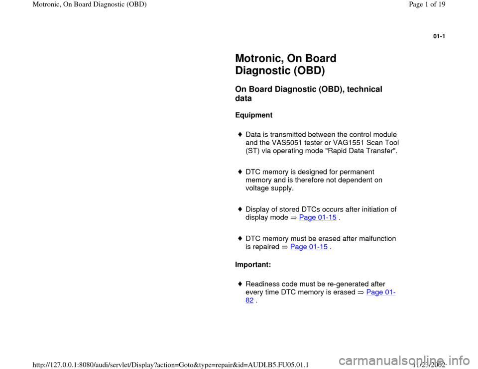 AUDI A8 1999 D2 / 1.G ATQ Engine Motronic On Board Diagnostic Workshop Manual 