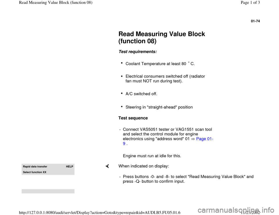 AUDI A8 1997 D2 / 1.G ATQ Engine Read Measuring Value Block 