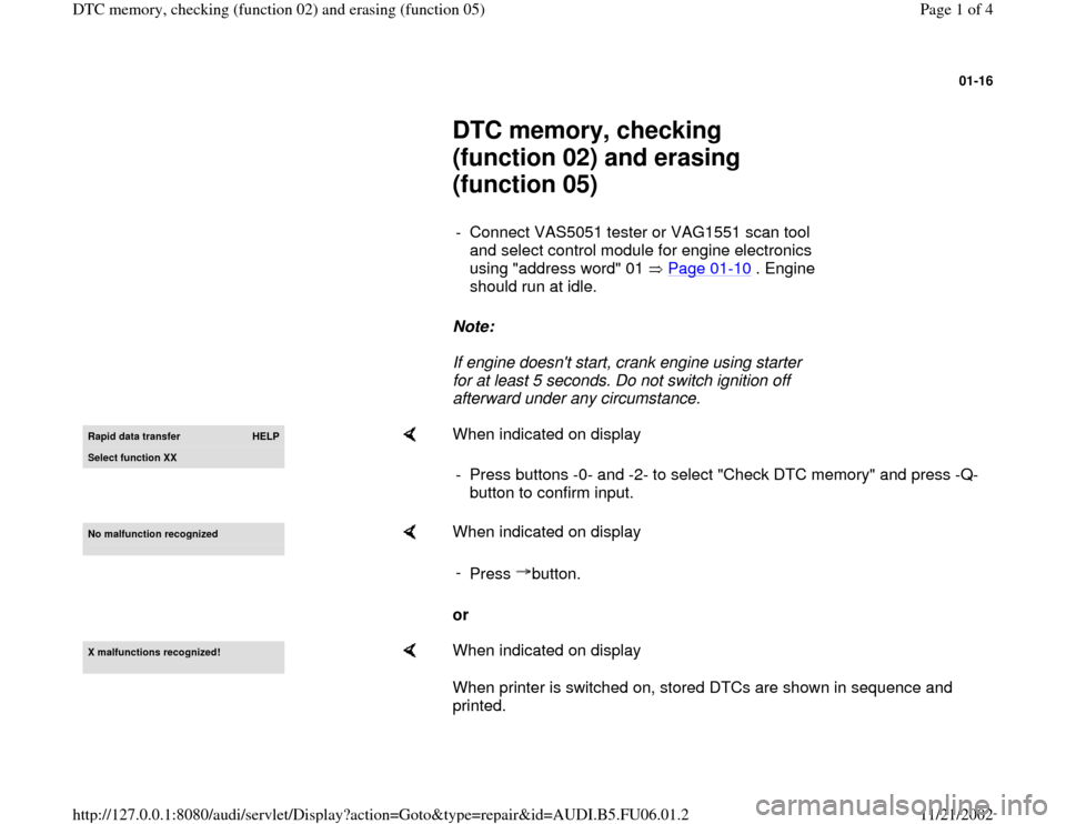 AUDI A3 1995 8L / 1.G ATW Engine DTC Memory Checking Workshop Manual 