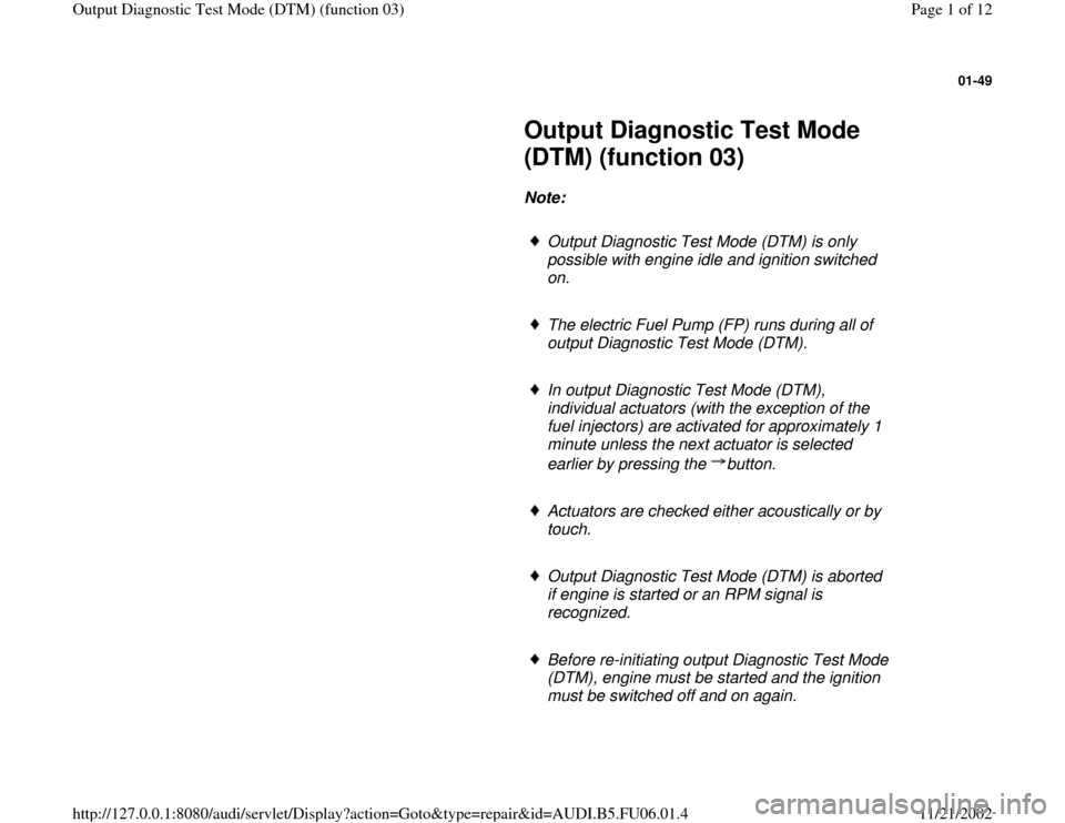 AUDI TT 1996 8N / 1.G ATW Engine Output Diagnostic Test Mode Workshop Manual 