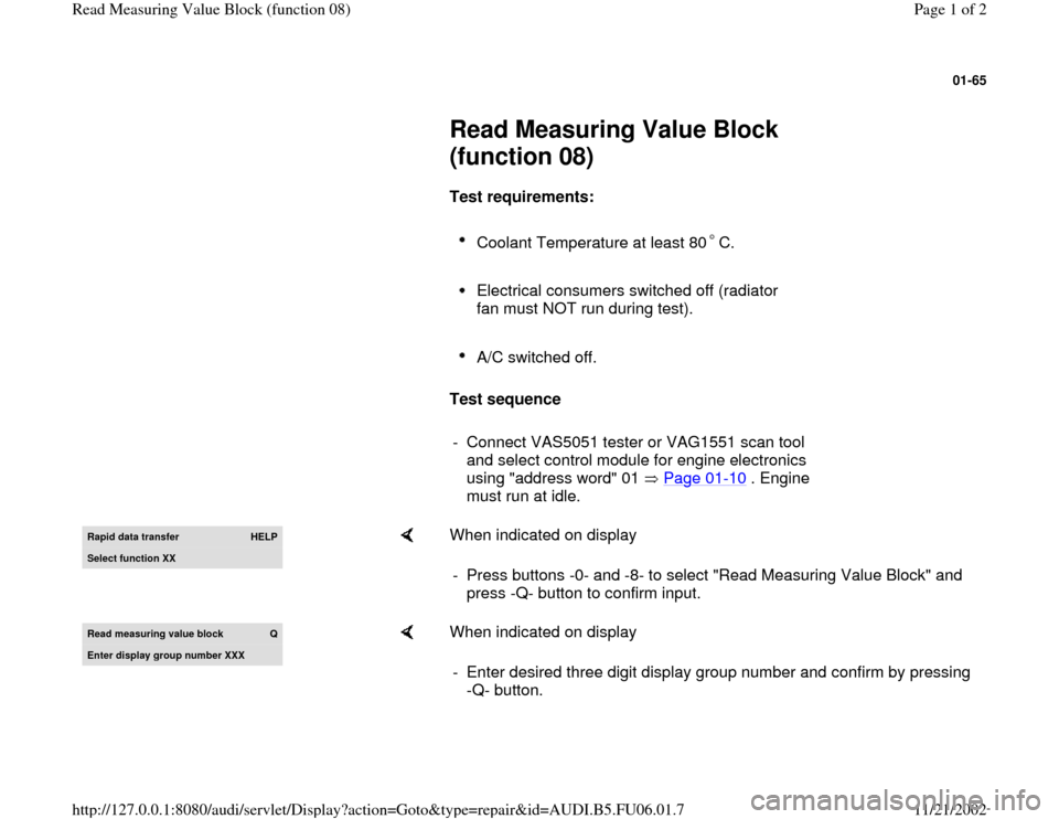 AUDI TT 1998 8N / 1.G ATW Engine Read Measuring Value Block Workshop Manual 