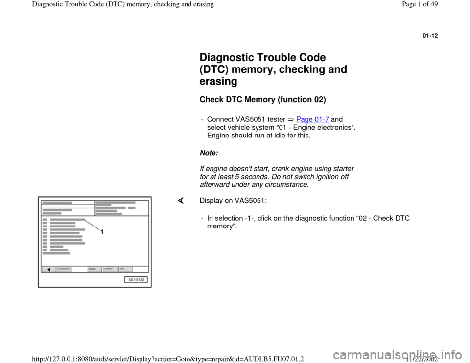 AUDI A4 1999 B5 / 1.G AWM Engine Diagnostic Trouble Code Memory Checking Workshop Manual 