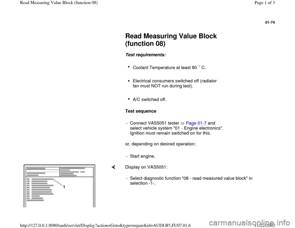 AUDI A4 1997 B5 / 1.G AWM Engine Read Measuring Value Block Workshop Manual 