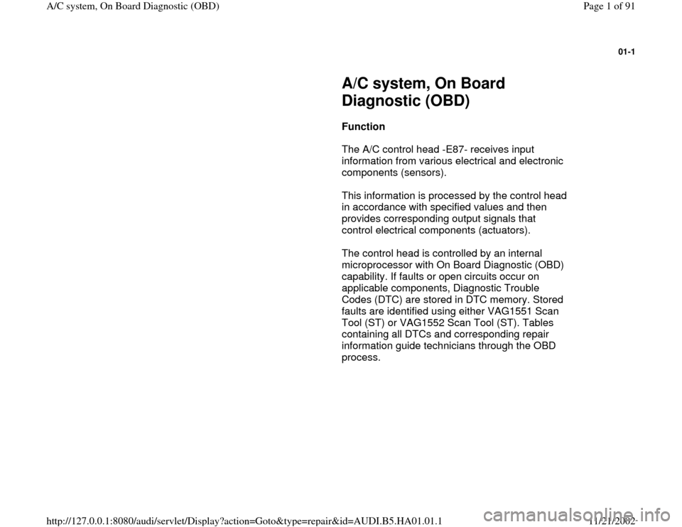 AUDI A4 1999 B5 / 1.G AC System On Board Diagnostic Workshop Manual 