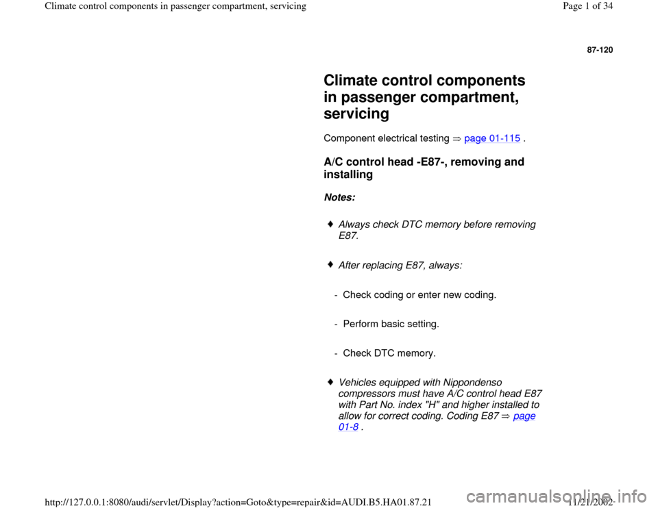 AUDI A4 2000 B5 / 1.G Climate Control Components In Passenger Compartment Workshop Manual 