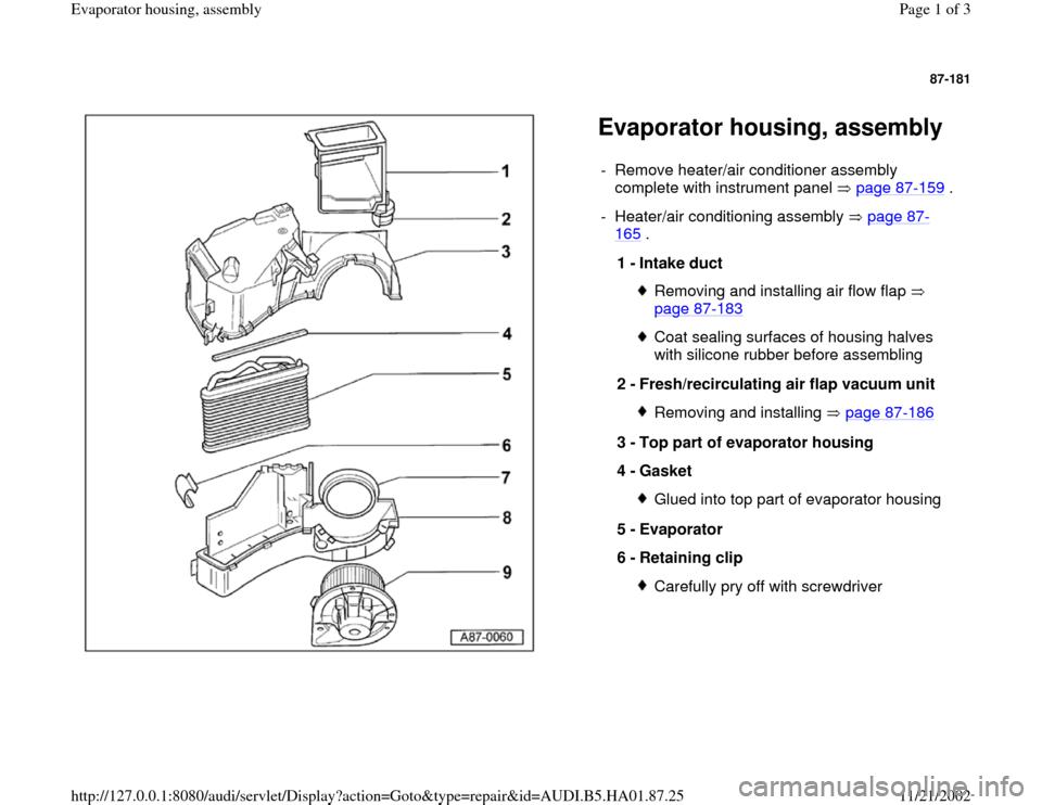 AUDI A4 1995 B5 / 1.G Evaporator Housing Assembly Workshop Manual 