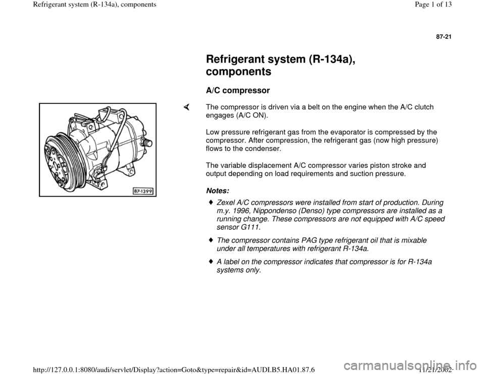 AUDI A4 1996 B5 / 1.G Refrigerant System Components Workshop Manual 