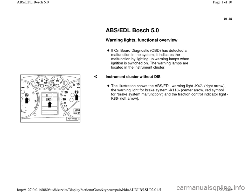 AUDI A4 1997 B5 / 1.G Brakes ABS EDL Bosch 5.0 Workshop Manual 