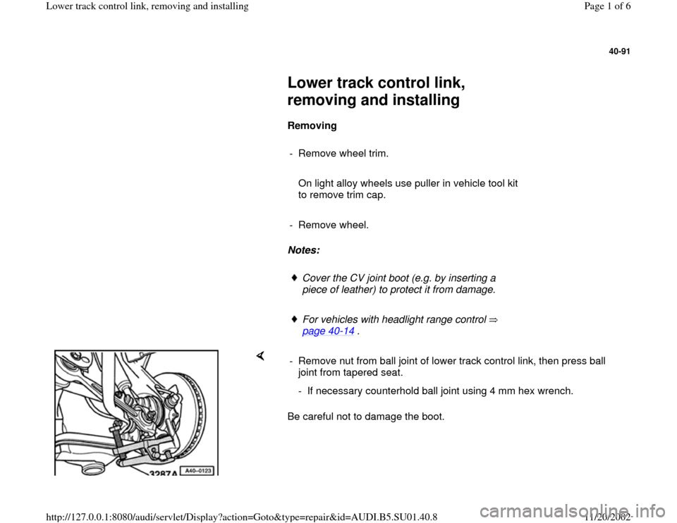 AUDI A4 1995 B5 / 1.G Suspension Lower Track Control Link Remove And Install Workshop Manual 
