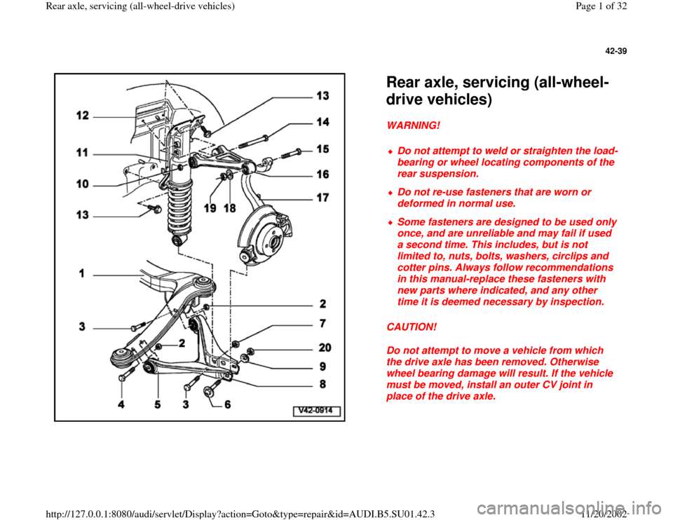 AUDI A4 2000 B5 / 1.G Suspension Rear Axle All Wheel Drive Workshop Manual 