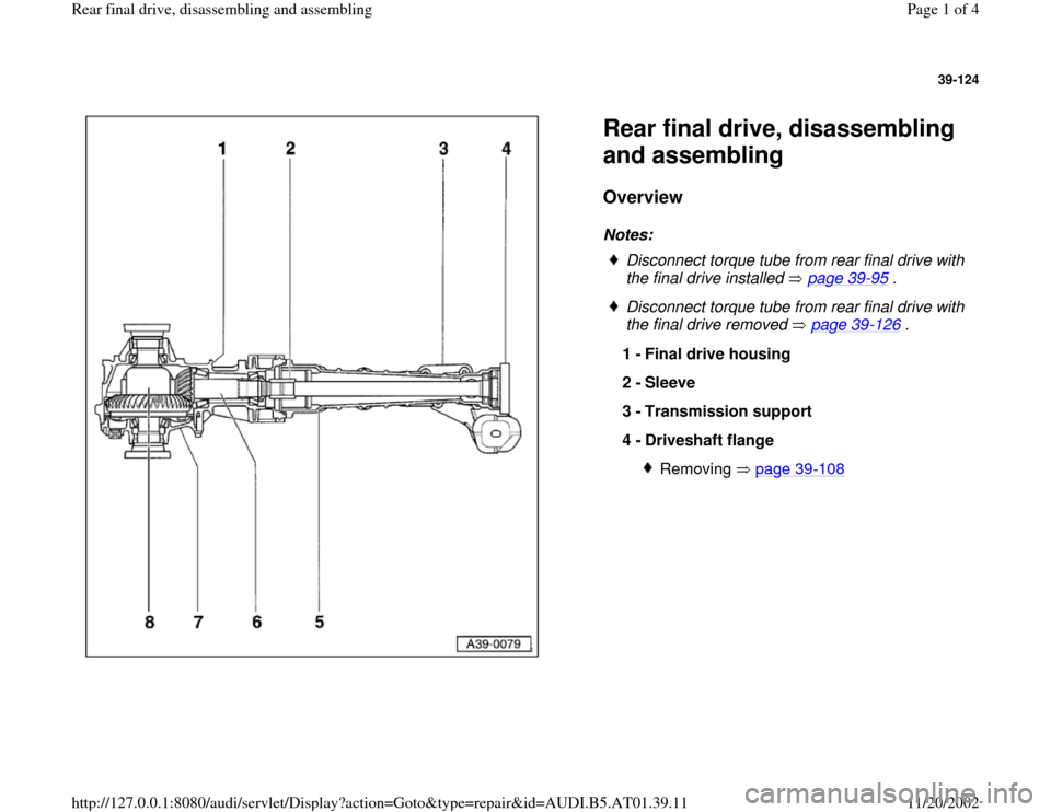 AUDI A4 2000 B5 / 1.G 01V Transmission Rear Final Assembly Workshop Manual 