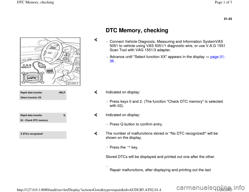 AUDI A4 2001 B5 / 1.G 01V Transmission DTC Memory  Workshop Manual 